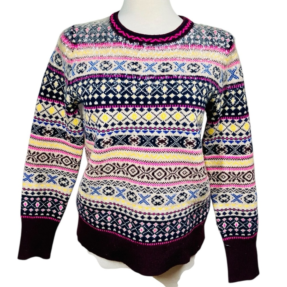 J. Crew Lambs Wool Sequin Fair Isle Multicolor Sweater Women's Small